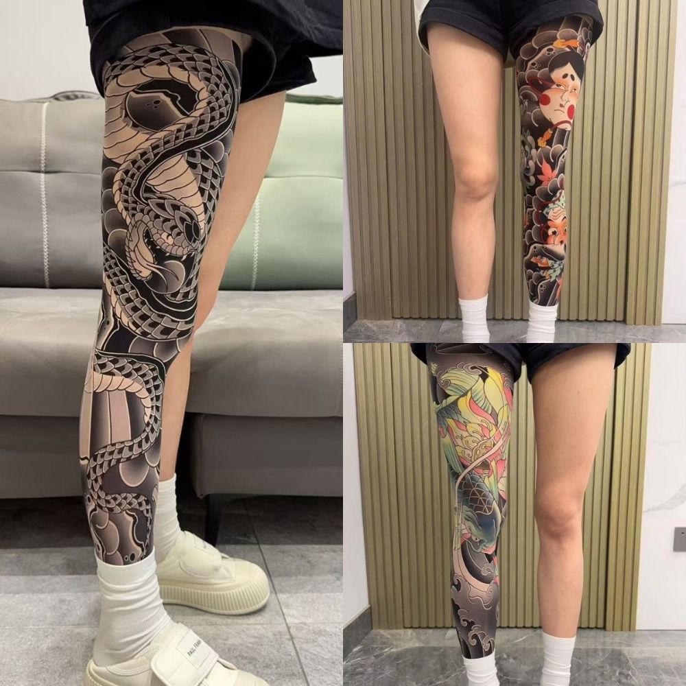 Fishing Socks - Collants imprimés effet tatouage intégral, élastiques,